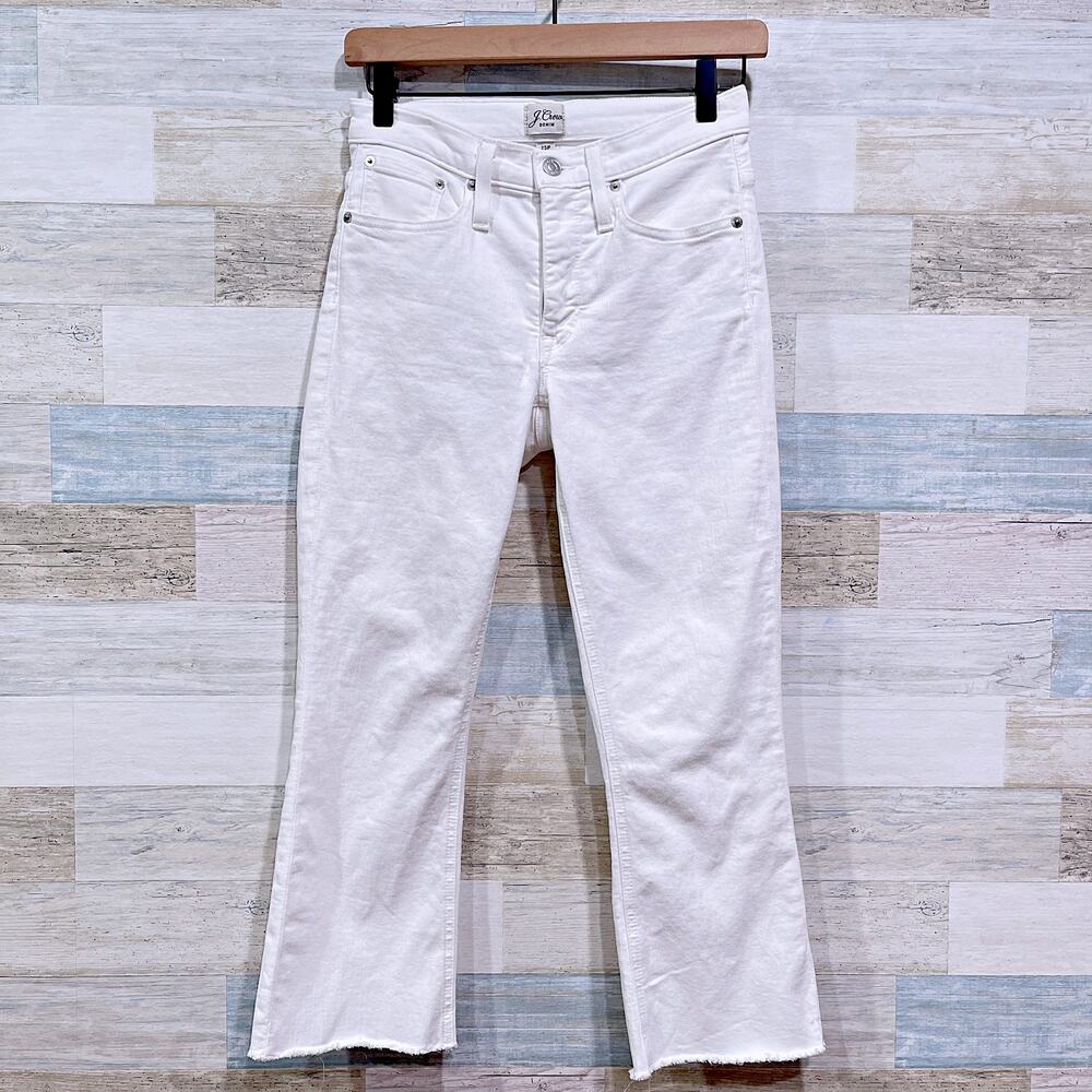J CREW 9" Mid Rise Demi Boot Crop Jeans White Stretch Womens 25P 25 Petite